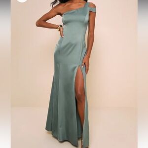 NWT Lulus Sage Green One Shoulder Bridesmaid Dress Size XL